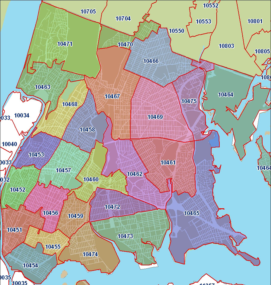 Bronx Zip Code Map